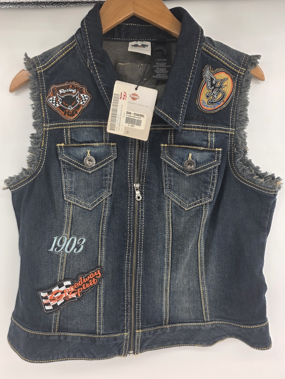 Harley Davidson Denim Vest With Patches - Women’s Size XL  New With Tags